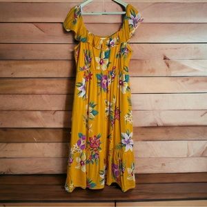 Old Navy Ruffle Scoop Neck Hawaiian Midi Dress, floral, Lightweight